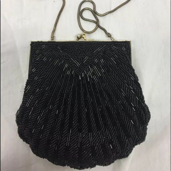 Carla Marchi black Beaded Clam Shaped Clutch Purse - Picture 1 of 3